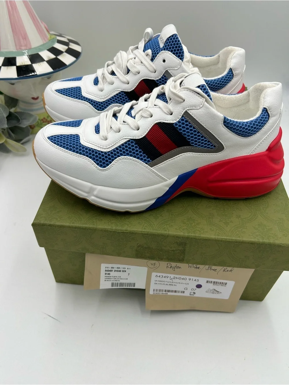 Men's Gucci RYTHON red/white/blue sneakers size 7 fits eight US made in Italy